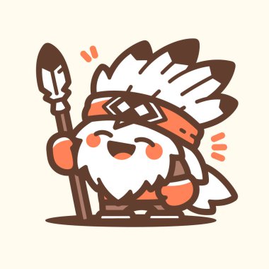 Kuzey Kore 'nin şirin yerli çizgi film karakteri, başlık ve ok takmış vektör çizimi. beyaz arkaplanda izole.