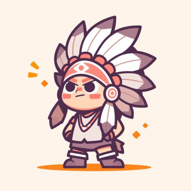 Amerikan yerlisi kostümünün sevimli çizgi film karakterinin vektör çizimi