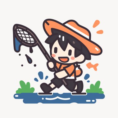 Mutlu çizgi film çocuğu ağla oynuyor.