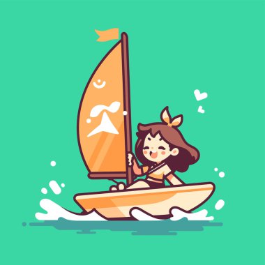 Sörf tahtası süren kız. vektör illüstrasyonu