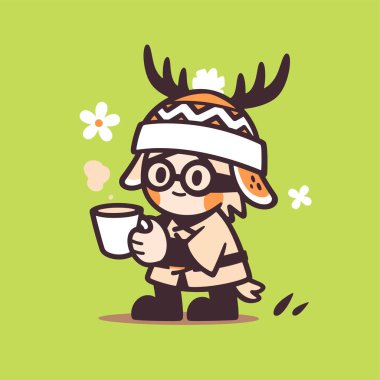 Kahve fincanı ile sevimli geyik çizimi