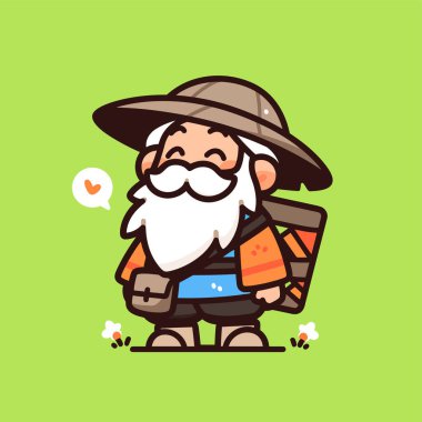 Sırt çantalı, sırtı sopalı mutlu küçük çocuk..