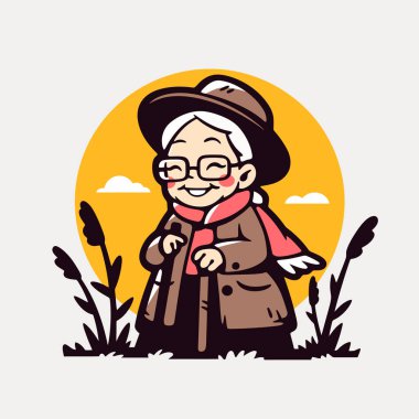 Gözlüklü ve hasır şapkalı yaşlı adam.