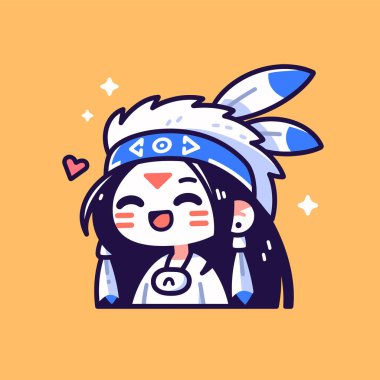 Tüylü Başlıklı Chibi Amerikan Yerlisi Kız