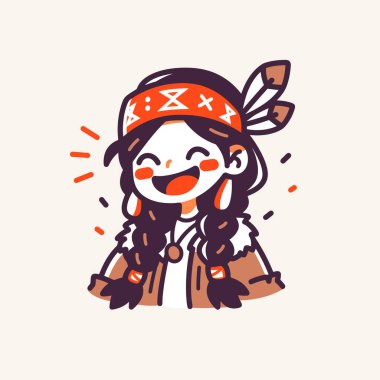 Neşeli Amerikan Yerlisi Kız Çizgi Filmi