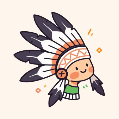 Çekici Amerikan Yerlisi Şef Çizgi Film İllüstrasyonu