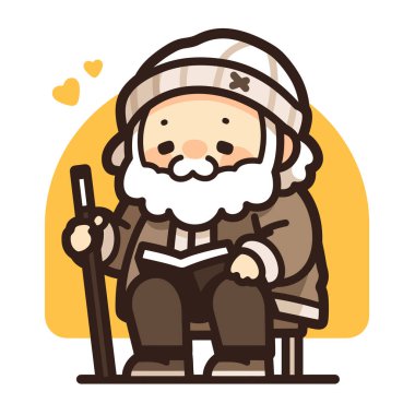 Sevimli Yaşlı Adam Sevimli Çizgi Film Tarzında Kitap Okuyor