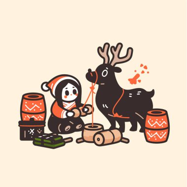 Noel Çocuğu ve Ren Geyiği İllüstrasyonu
