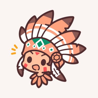 Sevimli el çizimi Hint çizgi filmi vektör çizimi. Kızılderili Kızılderili yerli karakter tasarımının vektör çizimi.