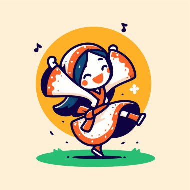 Şapkalı ve eşarplı şirin bir kızın vektör çizimi