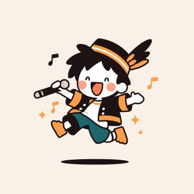 Mutlu küçük çocuk müzikle dans ediyor.