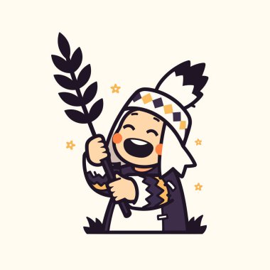 Tüyleri vektör çizimi olan mutlu Amerikan yerlisi kadın.