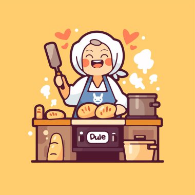 Sevimli, gülümseyen şef çizgi film maskotu