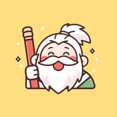 Büyük sakallı ve bıyıklı yeni yıl Noel Baba 'sının vektör çizimi.