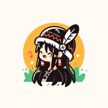 Tüylü Başlıklı Chibi Amerikan Yerlisi Kız