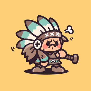 Öfkeli Amerikan Yerlisi Şef Çizgi Film Çizimi