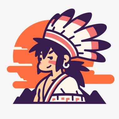 Çizgi film tarzında Amerikan Yerli Şefi