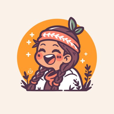 Chibi Amerikan Yerlisi Örgü ve saç bandıyla gülümseyen kız