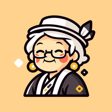 Şapkalı ve Gözlüklü Büyüleyici Çizgi Film Yaşlısı Kadın