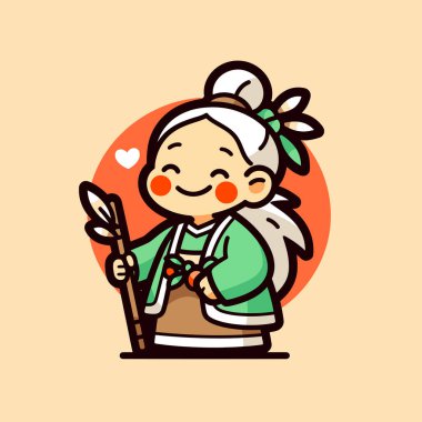 Kadrolu Sevimli Çizgi film Yaşlısı Kadın