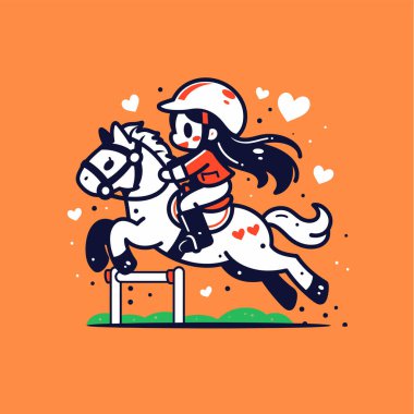 Atla Atlayan Kız - Sevimli Çizgi Film İllüstrasyonu