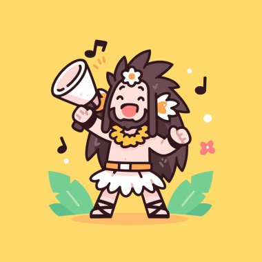 Çan ve Müzik Notaları ile Neşeli Hawaii Müzisyeni