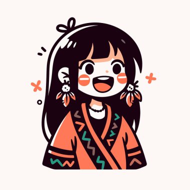 Kuş tüyü küpeli Chibi Yerlisi Amerikan Kızı