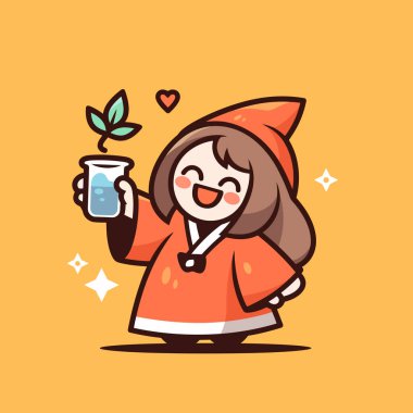 Cam İçinde Çiçek Tutan Şirin Cüce Kız