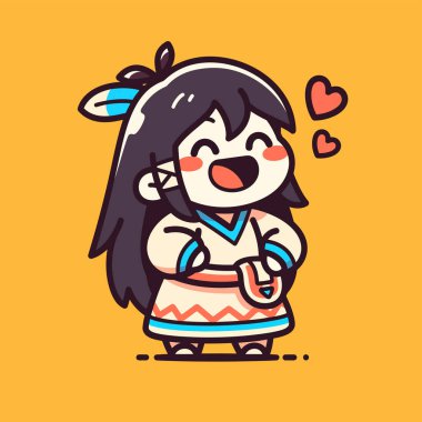 Şirin Chibi Amerikan Yerlisi Kalpli Kız
