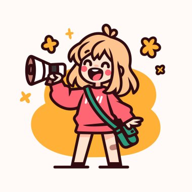 Megafonlu neşeli çizgi film karakteri