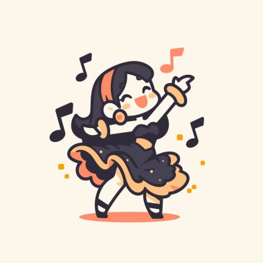 Müzik Notaları ile Şarkı Söyleyen Chibi Şarkıcısı