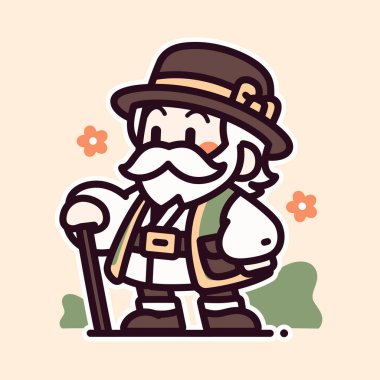 Yürüyen Sopalı ve Şapkalı Neşeli Yaşlı Centilmen çizgi filmi