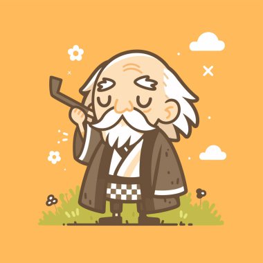 Huzurlu Yaşlı Japon Adam Kaval İçiyor