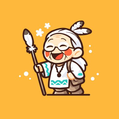 Neşeli Amerikan Yerlisi Yaşlı Çizgi Filmi Karakteri