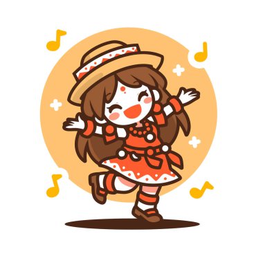 Müzik Notalı Neşeli Dansçı Kız