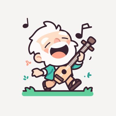 Ukulele çalan Mutlu Yaşlı Müzisyen