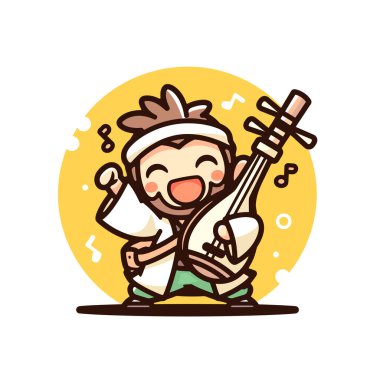 Chibi Karikatür Müzisyeni Biwa Çalıyor