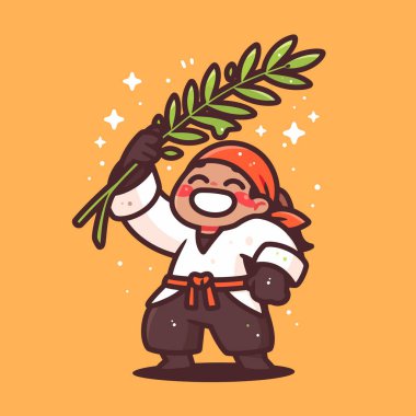 Elinde zeytin dalı tutan çizgi film karakteri