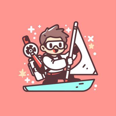 Denizde sırt roketi taşıyan bir çocuk.