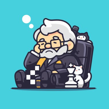 Kedili Çizgi Film Satranç OyuncusuName