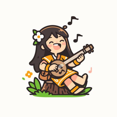 Doğa Çizgifilminde Banjo Oynayan Mutlu Kız