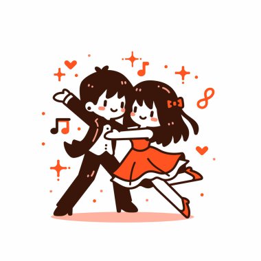 Romantik Dansçı Çift Çizgi Film Çizimi