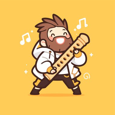 Neşeli Karikatür Müzisyeni Flüt Çalıyor