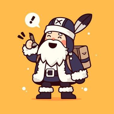 Çizgi film Viking karakteri sakallı, tüylü ve sırt çantalı