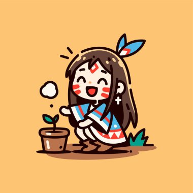 Chibi Yerli Amerikan Kızı Tohum Ekiyor