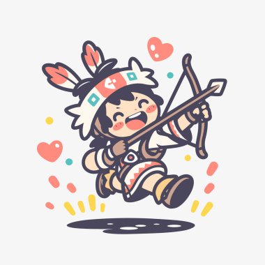 Mutlu Amerikan Yerlisi Yay ve okla Koşuyor