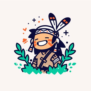 Başlıklı Chibi Amerikan Yerlisi Karakteri