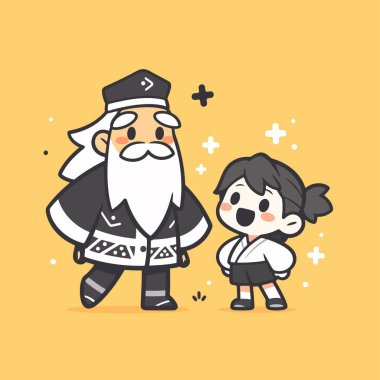 Karate Ustası ve Öğrenci Çizgi Filmi Çizimi