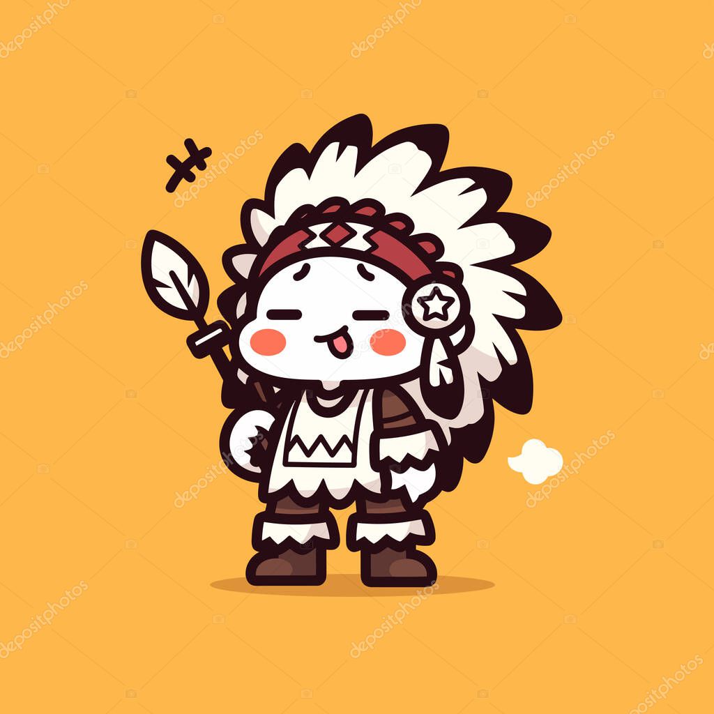 Cute Native American Indian Chief Cartoon