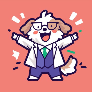 Gözlüklü ve kravatlı sevimli beyaz köpek.